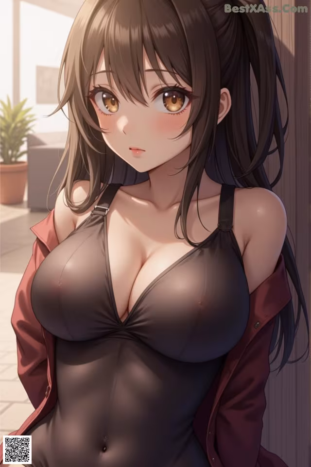 Anime girl in a black bodysuit posing for the camera.
